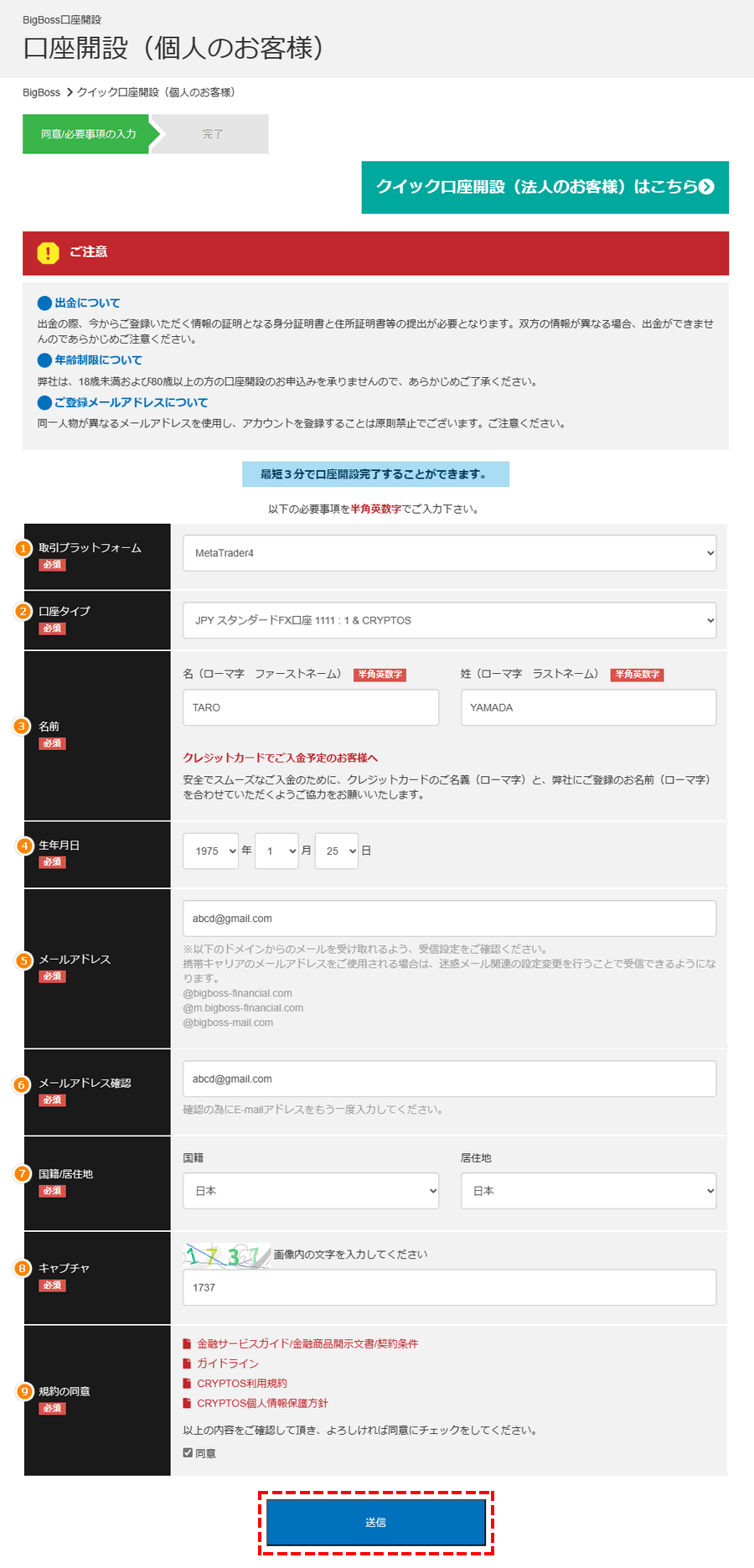 Bigboss_口座開設_口座開設フォーム_パソコン画面