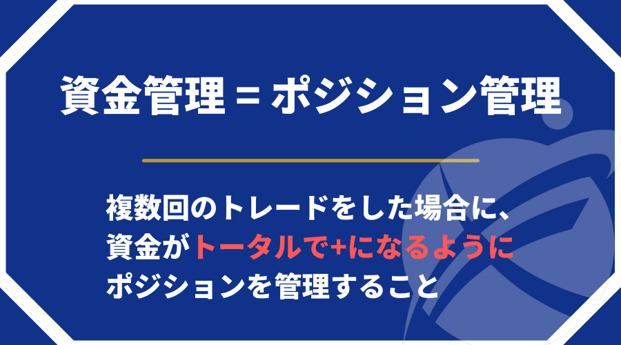 FXの資金管理とは、複数回のトレードをした場合に、資金がトータルで+になるようにポジションを管理すること