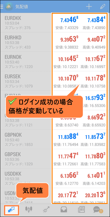 銘柄価格が変動＿スマホ画面