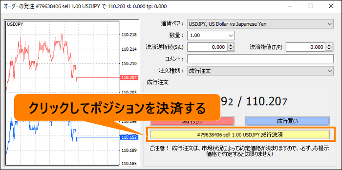 1ポジションをまるごと決済する