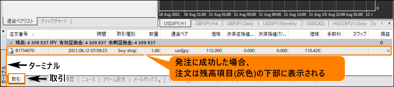 指値・逆指値注文の発注に成功した