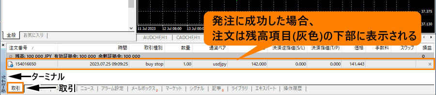 指値/逆指値注文の発注に成功した_パソコン画面