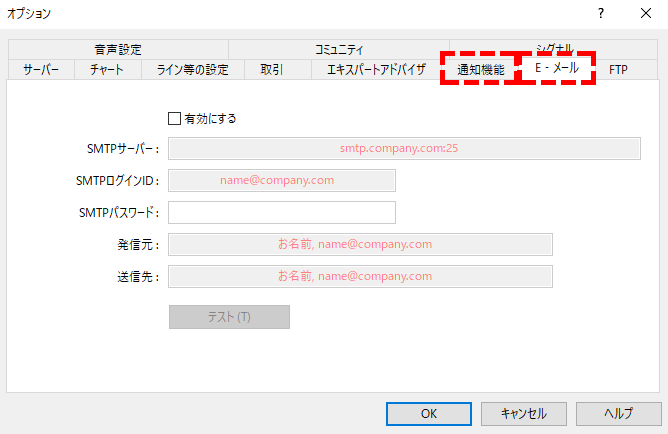 MT4ツール：オプション：通知アラート設定