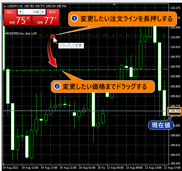 ワンクリック指値注文の変更方法