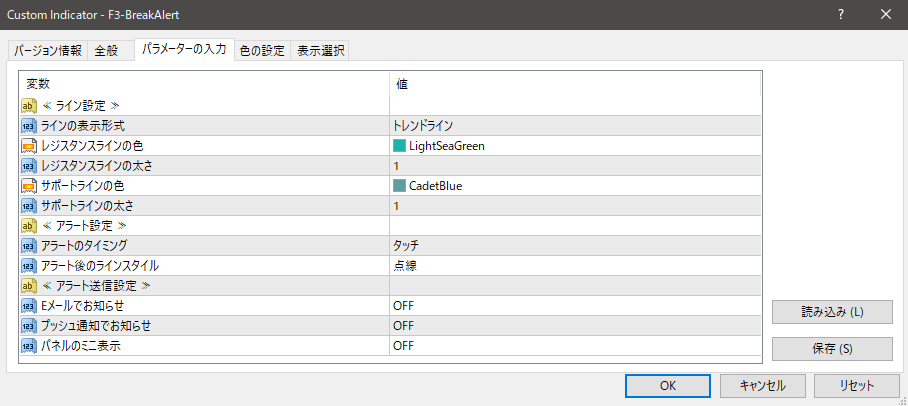 F3ブレイクアラート-パラメーター画面