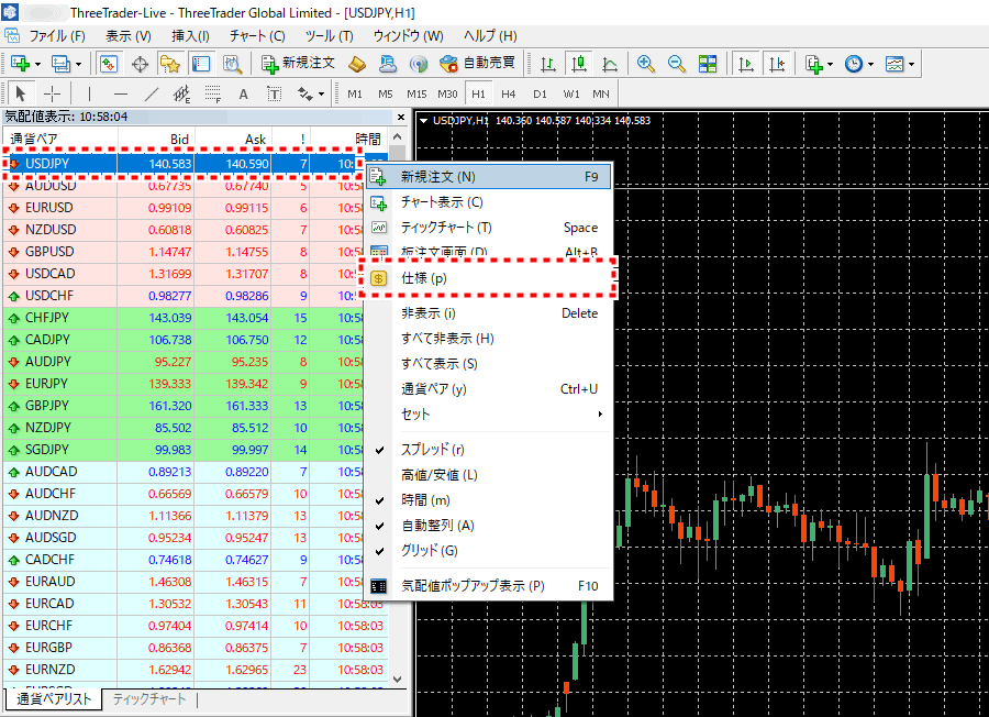 ThreeTrader_MT4気配値からスワップポイントを確認する方法1