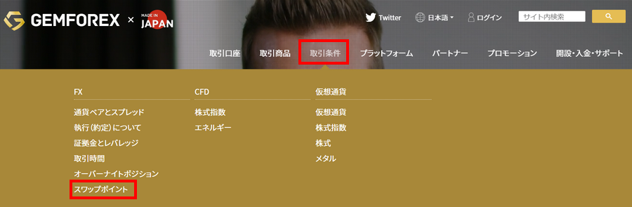 GEMFOREX_スワップポイントをクリック_パソコン画面