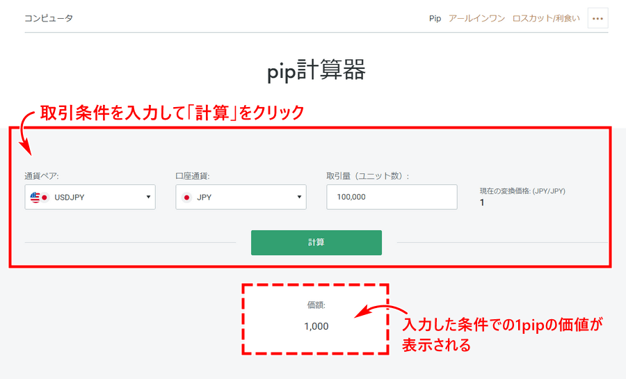 FXpro_Pip計算機＿パソコン画面