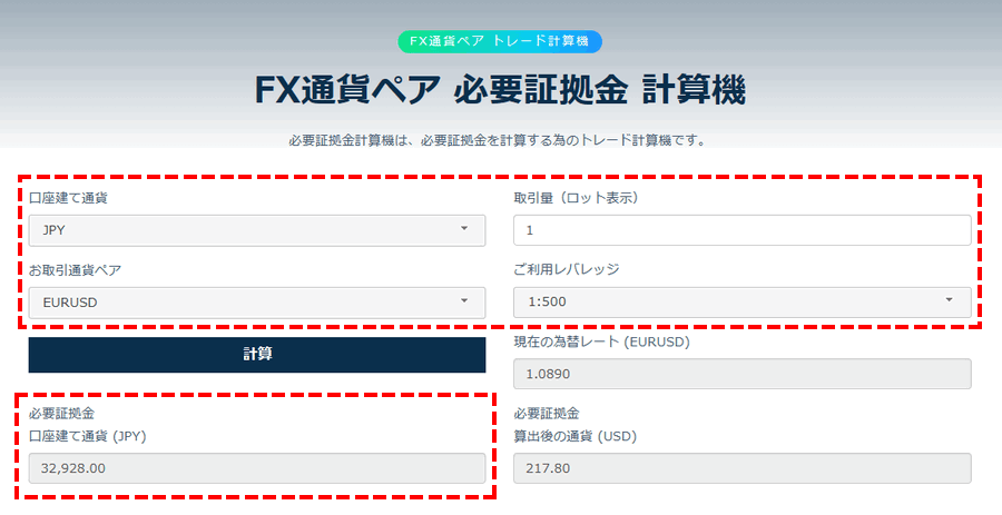 TTCM_証拠金計算機_計算結果_パソコン画面