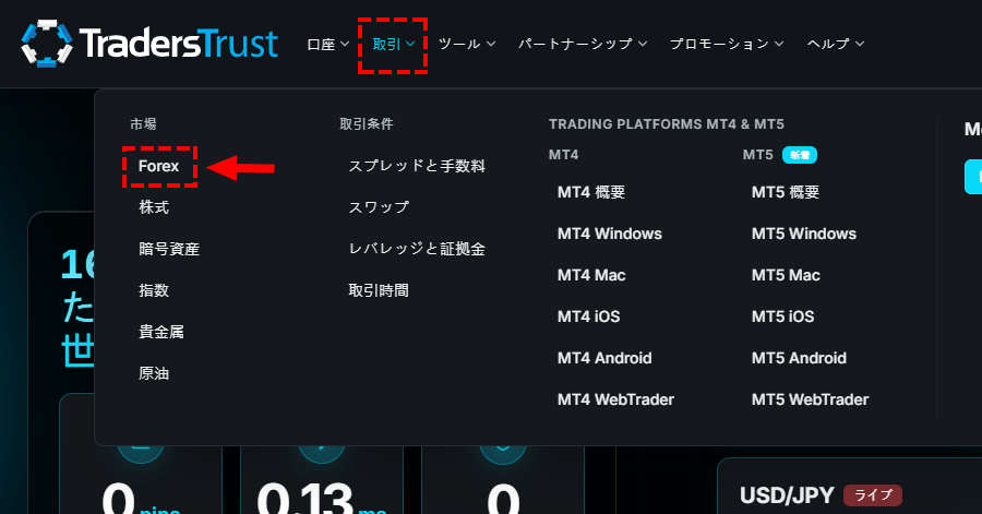 TTCM_トップページ_通貨ペアの選択_パソコン画面