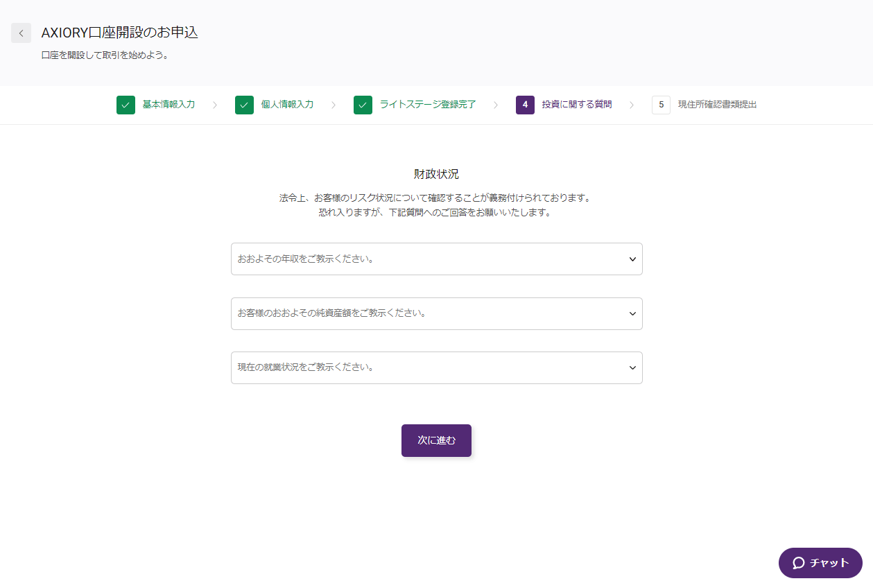 AXIORY口座開設財政状況