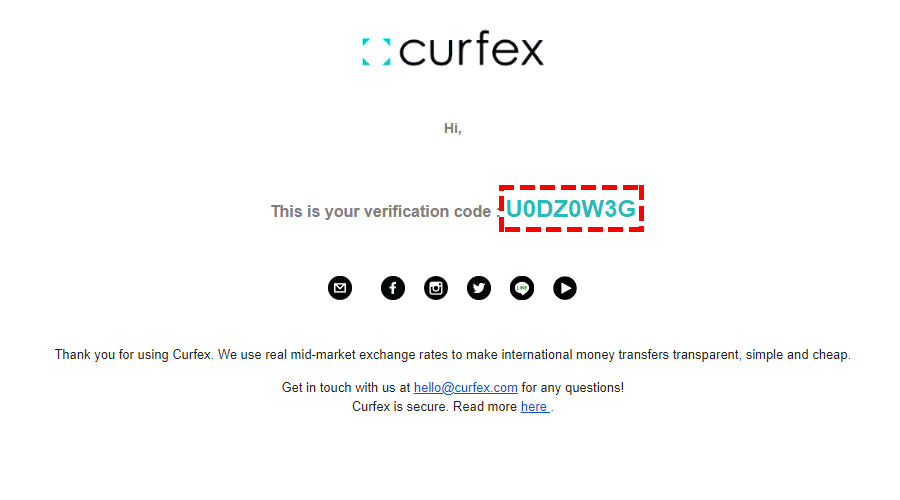 Curfexメールアドレス認証メールPC版