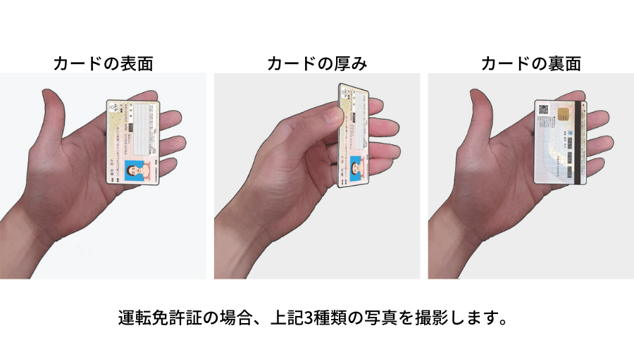 運転免許証の場合、3種類の写真を撮影します。