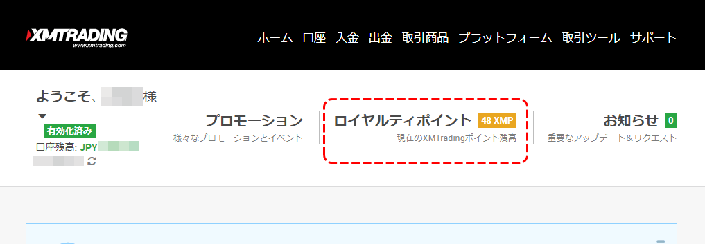 XMポイントの確認画面