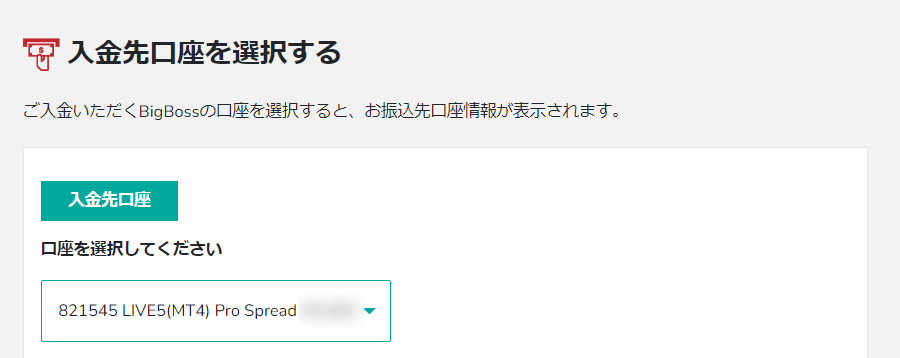 BigBoss_入金方法_国内銀行入金_入金先口座を選択する_パソコン画面