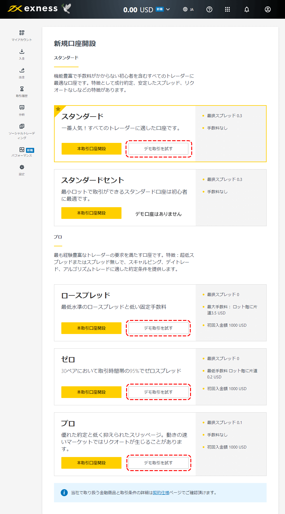 エクスネス口座タイプ選択
