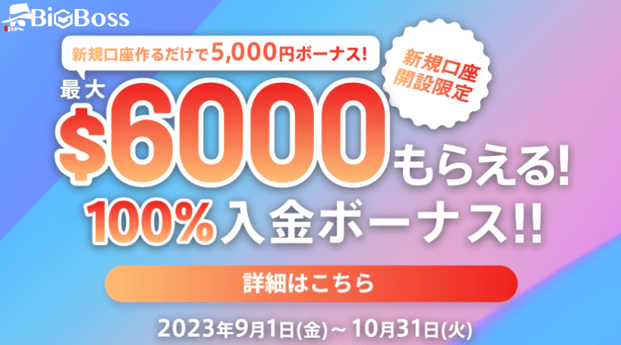 BigBoss期間限定キャンペーン：口座開設・100％入金ボーナス