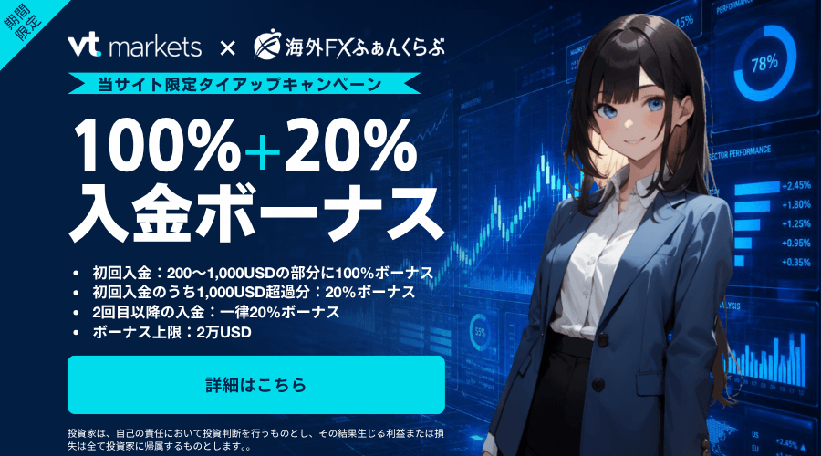 VTmarketsタイアップ100％入金ボーナス