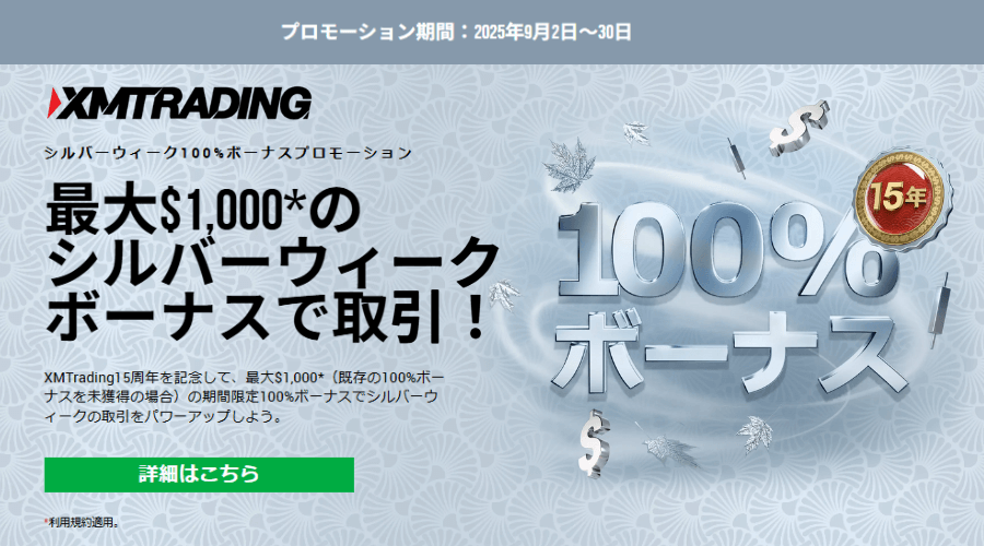 XMTradingシルバーウィーク入金ボーナス100％