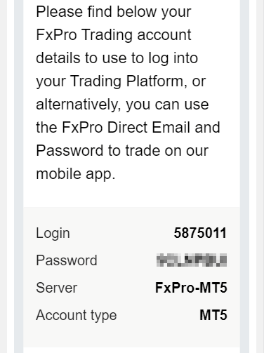 FxPro_追加口座開設_追加口座の情報メール_スマホ画面