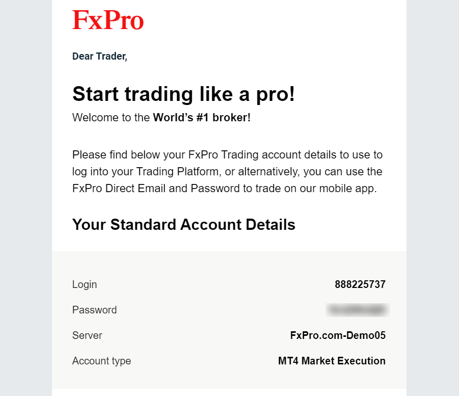 FxPro_デモ口座開設_デモ口座の情報メール_パソコン画面