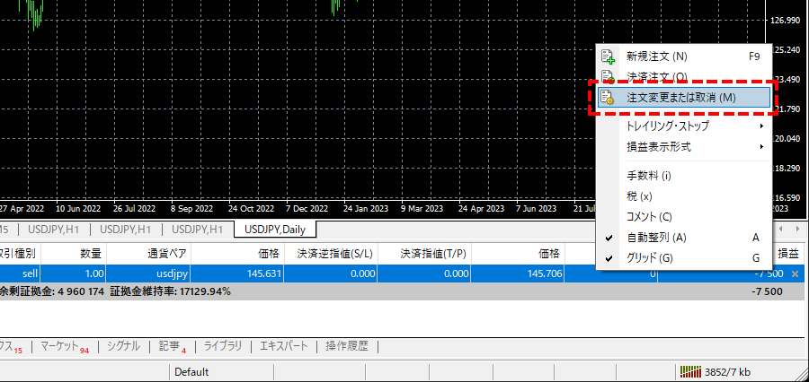 MT4_指値決済_パソコン画面