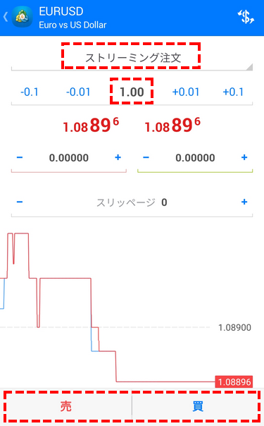 TitanFX_デモ口座_成行注文_スマホ画面