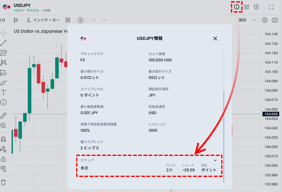 XMスワップ_銘柄スワップポイントの確認_パソコン画面