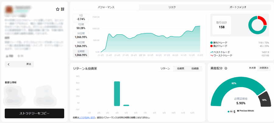 コピートレード_ストラテジー口座の取引成果_パソコン画面