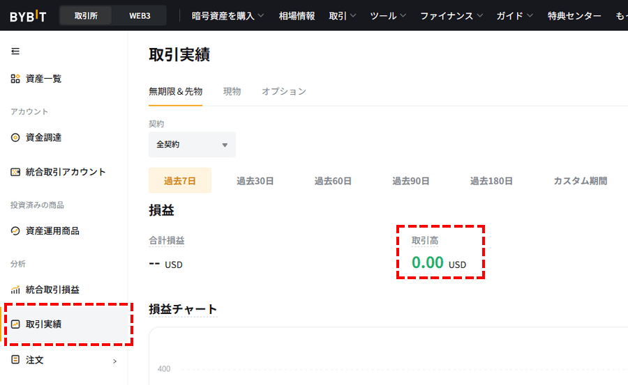 Bybit_取引高_確認方法_パソコン画面
