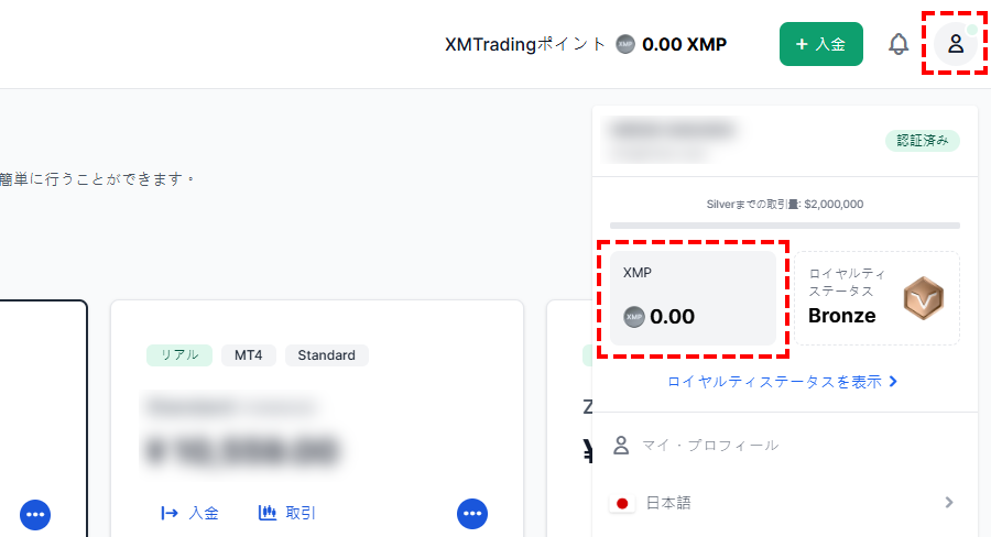 XMロイヤルティプログラムのポイント確認_パソコン画面