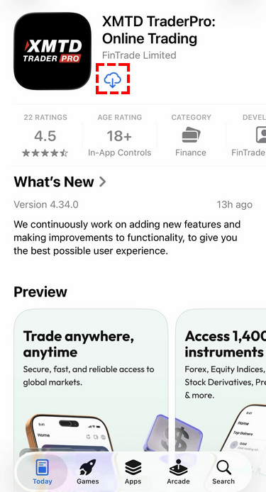 アプリストアでXMTDTraderProアプリをダウンロードする画面